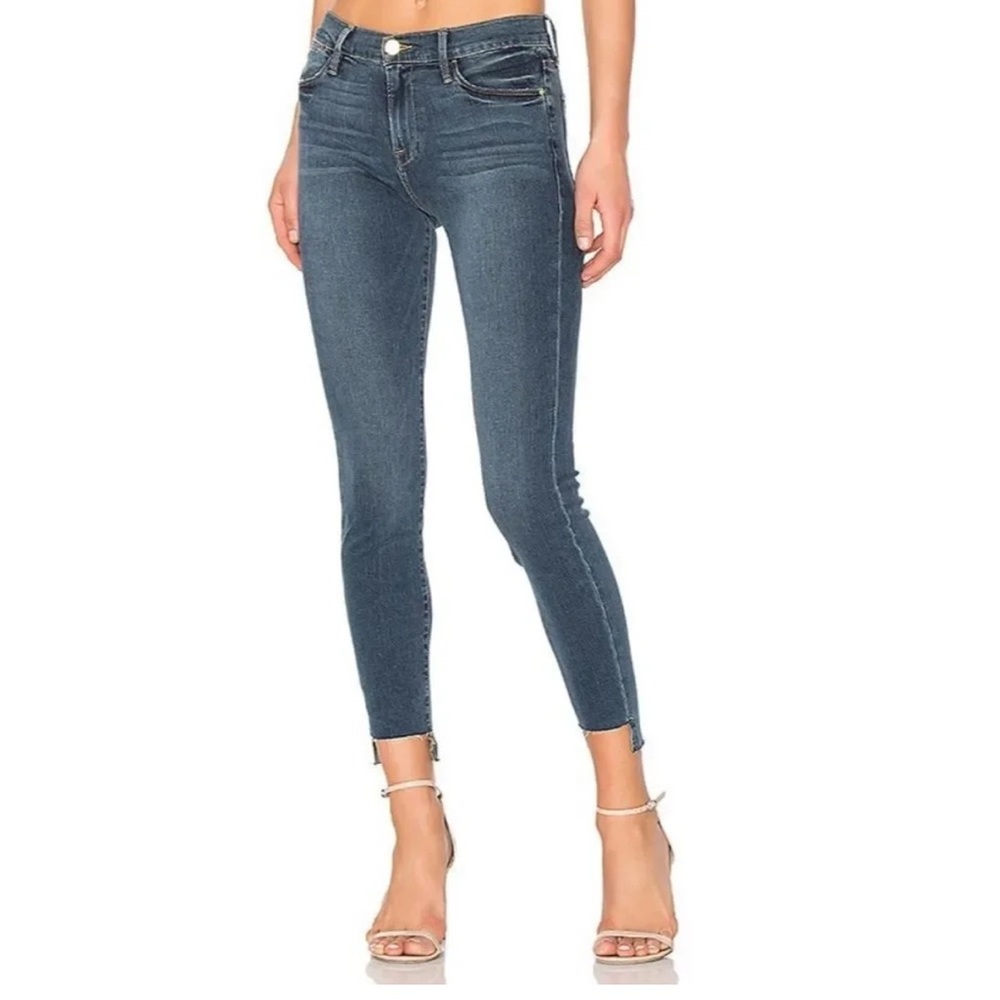 FRAME Denim Le High Skinny Raw Step Hem Jeans Woodhaven Blue Stretch Size 28